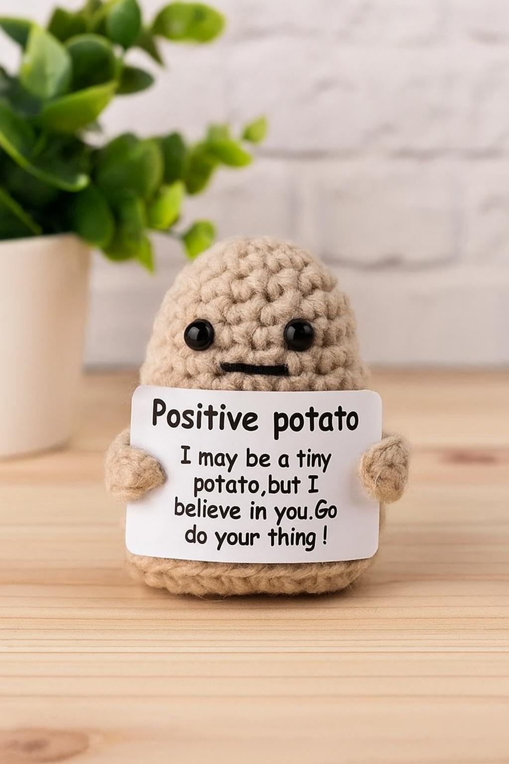 Positive Potato, Mini Handmade Plush Wool Knitting Doll