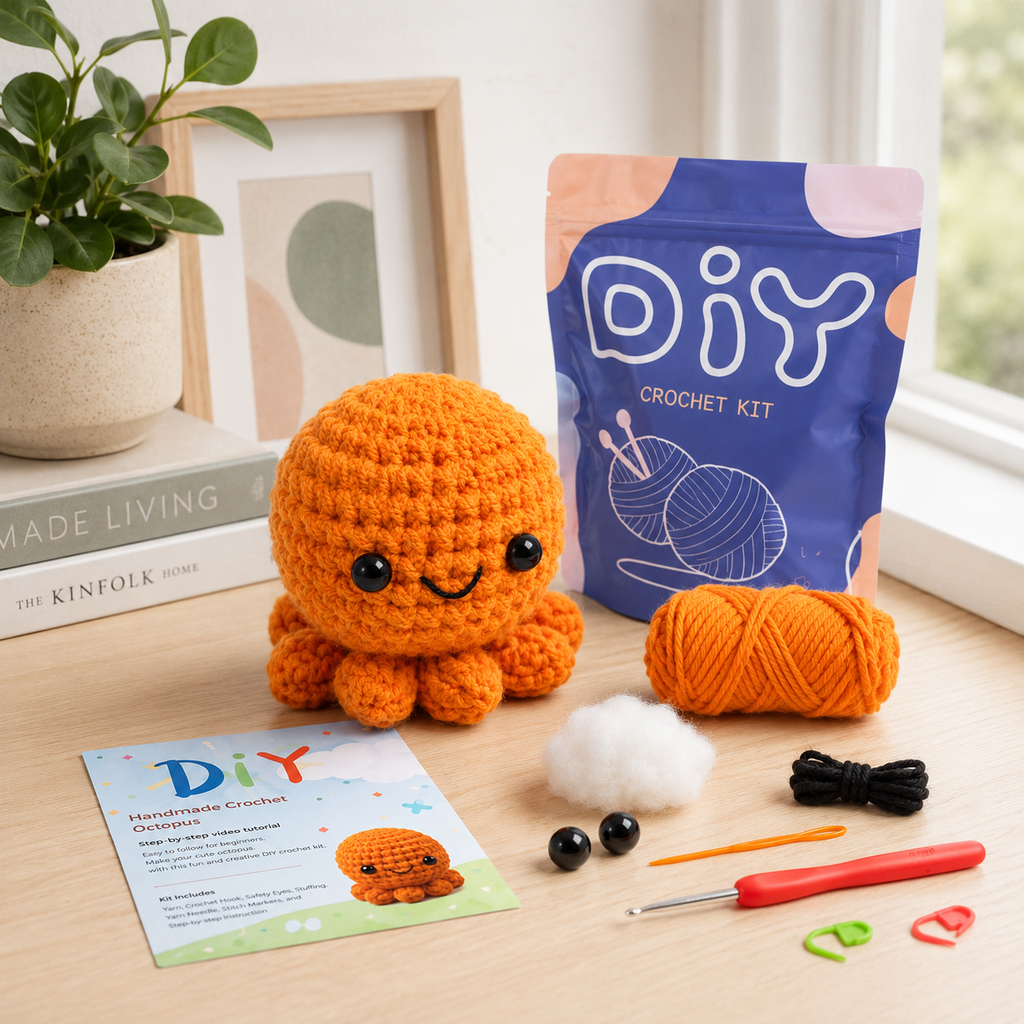 DIY Crochet Octopus Kit for Beginners – Cute Handmade Plush Craft Set