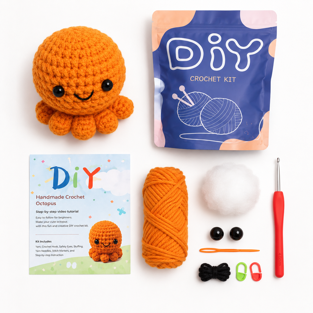 DIY Crochet Octopus Kit for Beginners – Cute Handmade Plush Craft Set