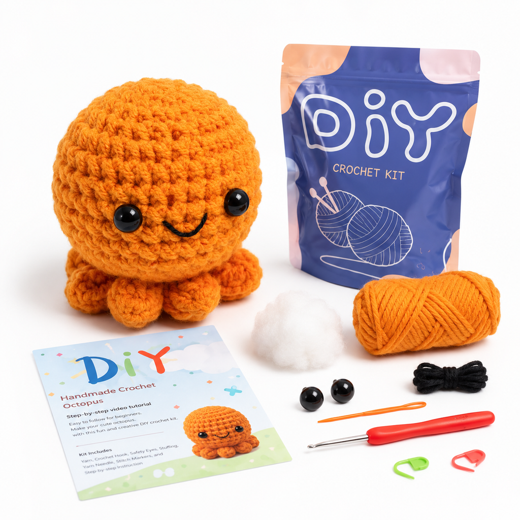 DIY Crochet Octopus Kit for Beginners – Cute Handmade Plush Craft Set