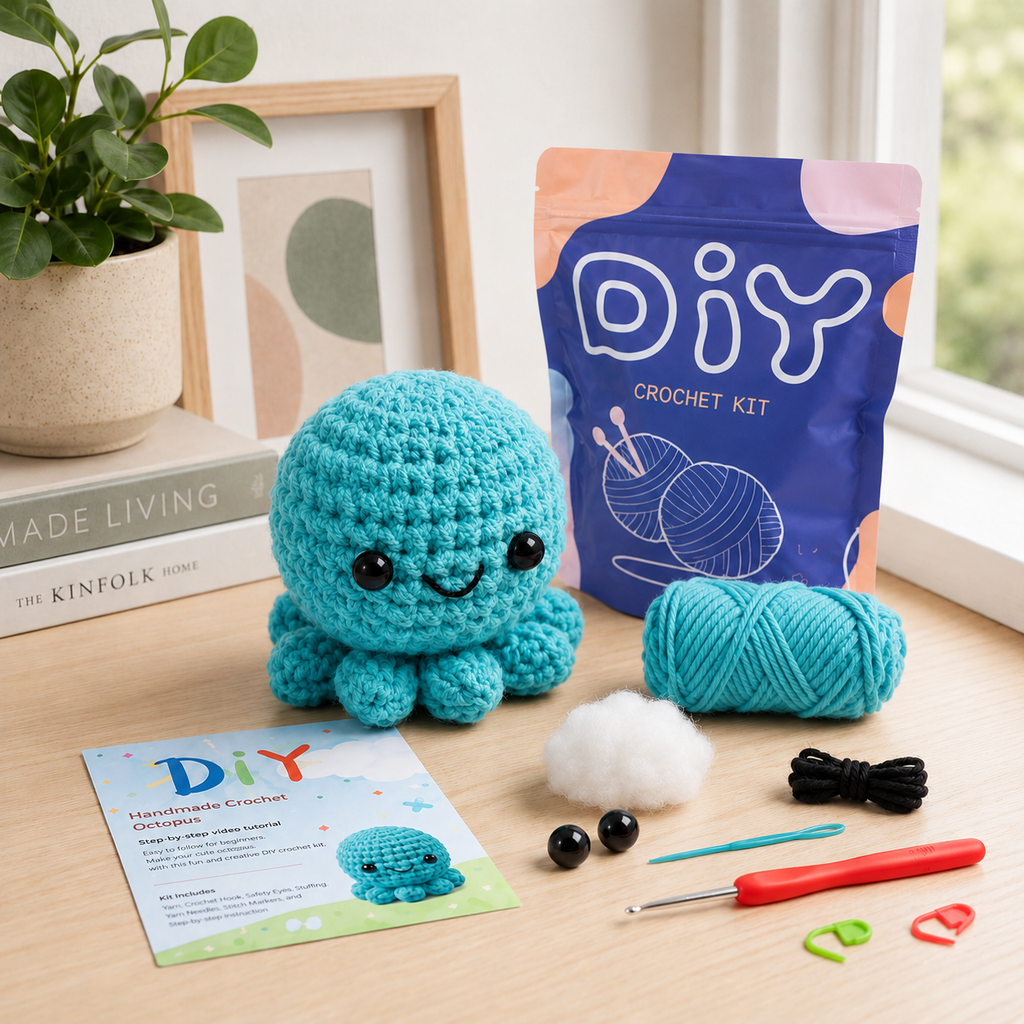 DIY Crochet Octopus Kit for Beginners – Cute Handmade Plush Craft Set