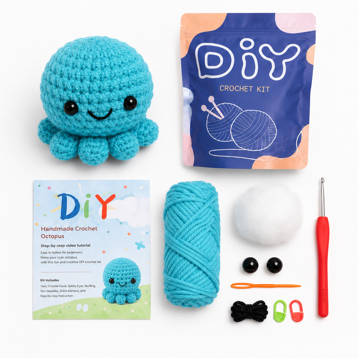 DIY Crochet Octopus Kit for Beginners – Cute Handmade Plush Craft Set