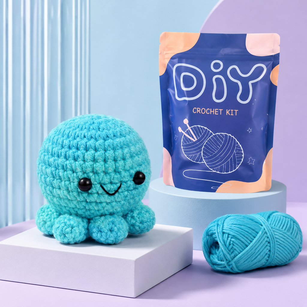 DIY Crochet Octopus Kit for Beginners – Cute Handmade Plush Craft Set