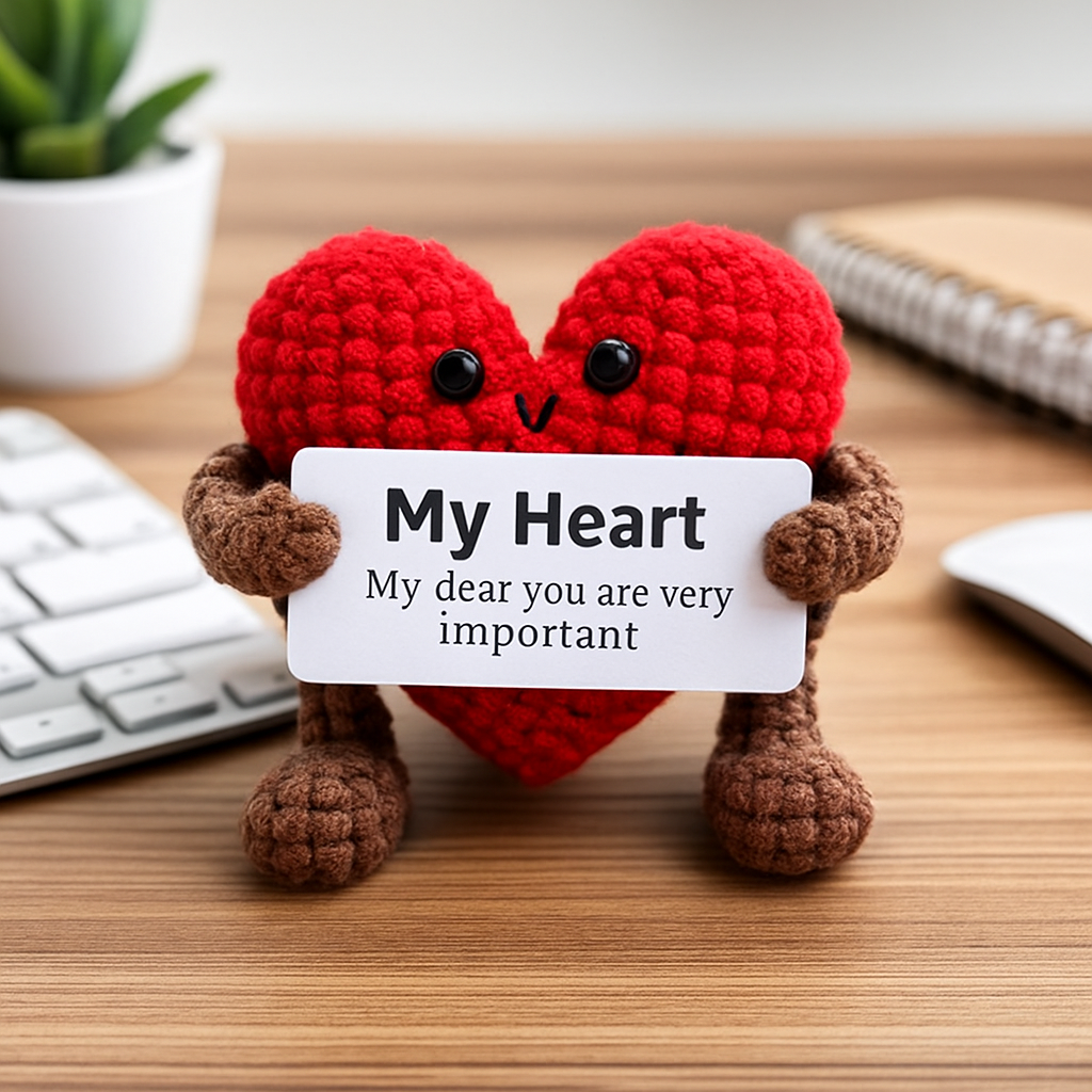 Amigurumi Heart with Message Card Desk Decoration