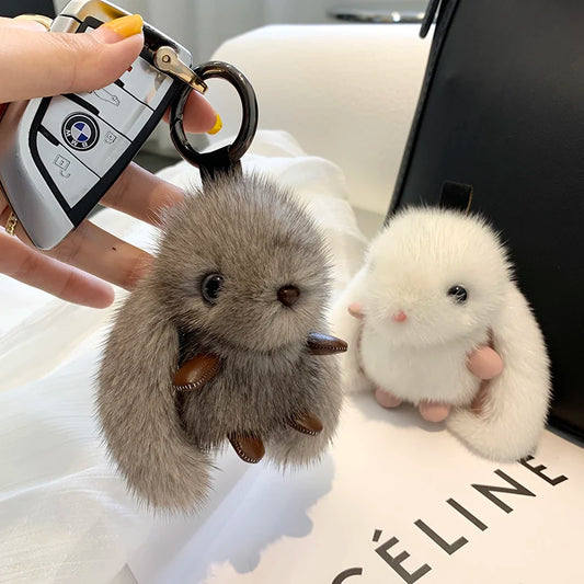 Premium Long Ear Bunny Keychain Real Mink Fur