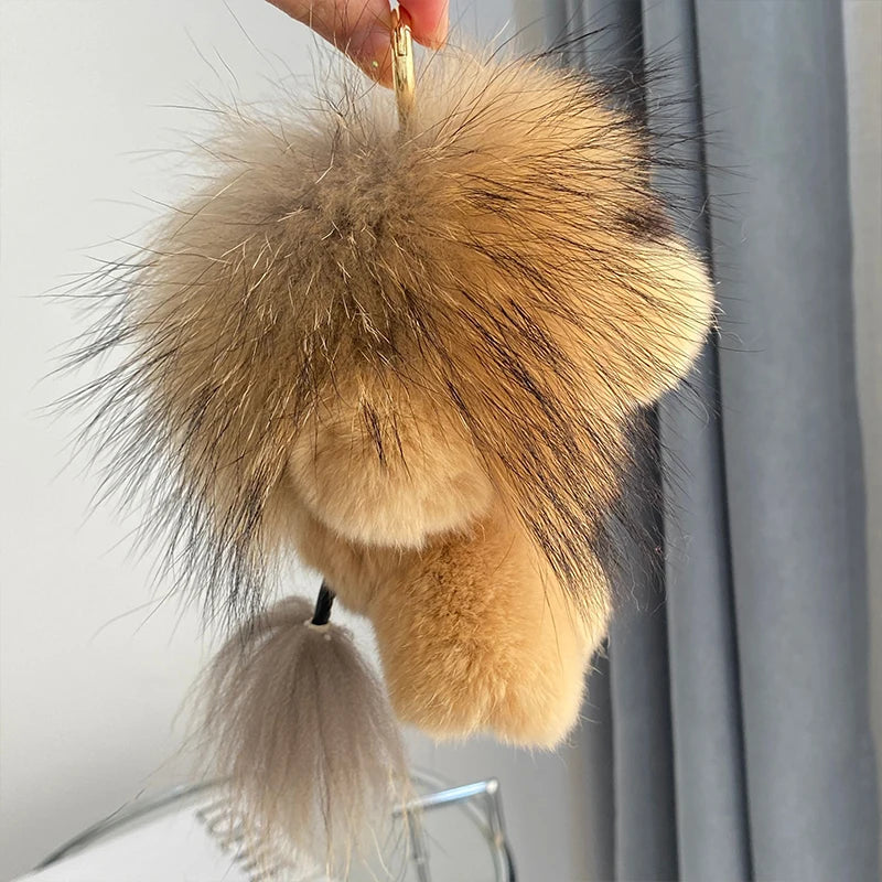 Real Rex Rabbit Fur Simba Lion Keychain, Bag Charm & Pom Pom