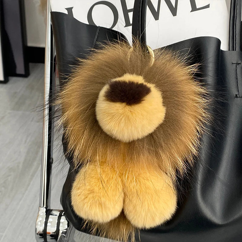 Real Rex Rabbit Fur Simba Lion Keychain, Bag Charm & Pom Pom