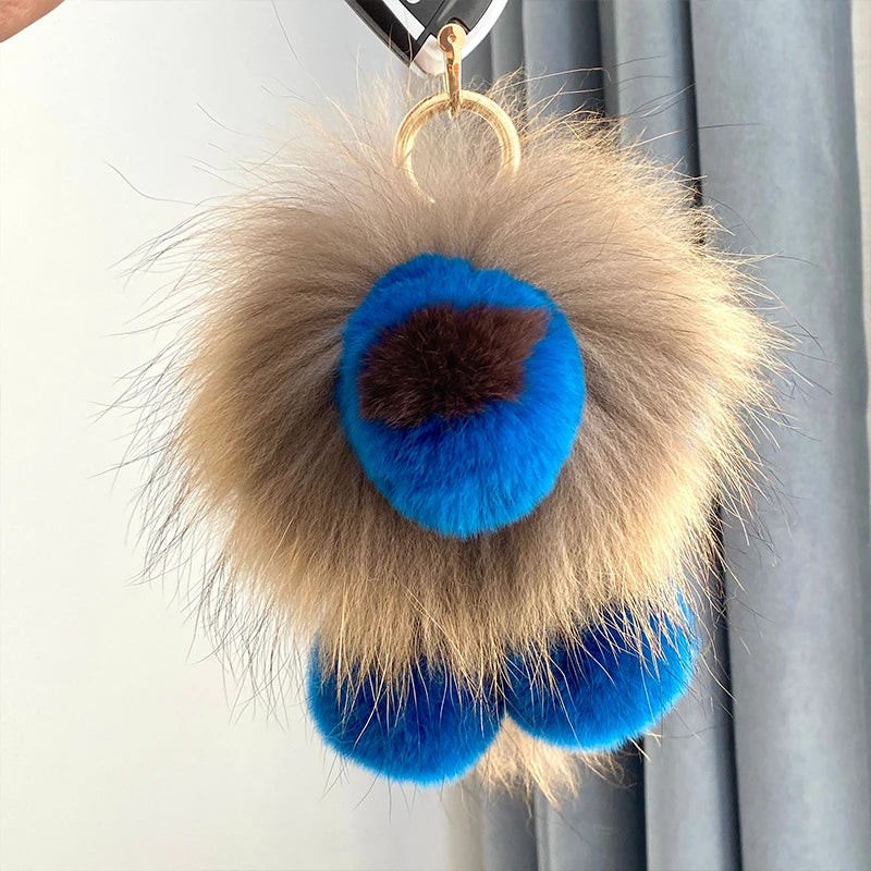 Real Rex Rabbit Fur Simba Lion Keychain, Bag Charm & Pom Pom