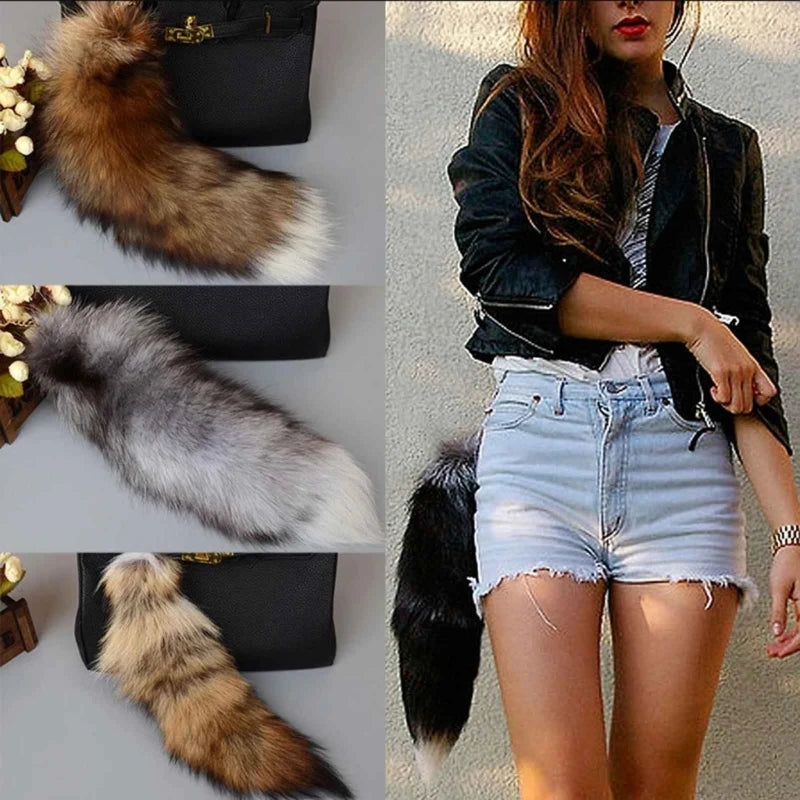 Premium Faux Wolf Fur Tail Keychain Tassel Bag Charm