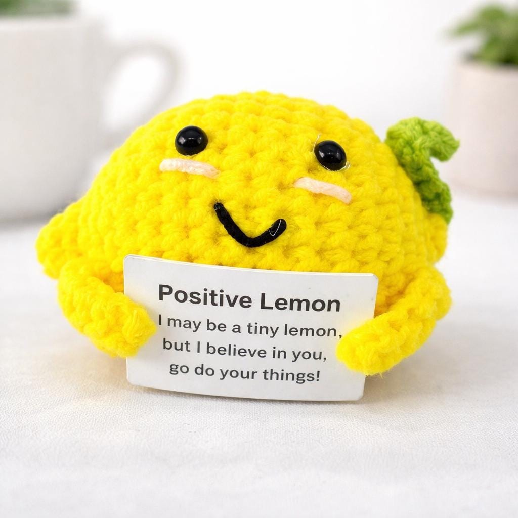 Positive Lemon Crochet Plush with Encouragement Card Gift