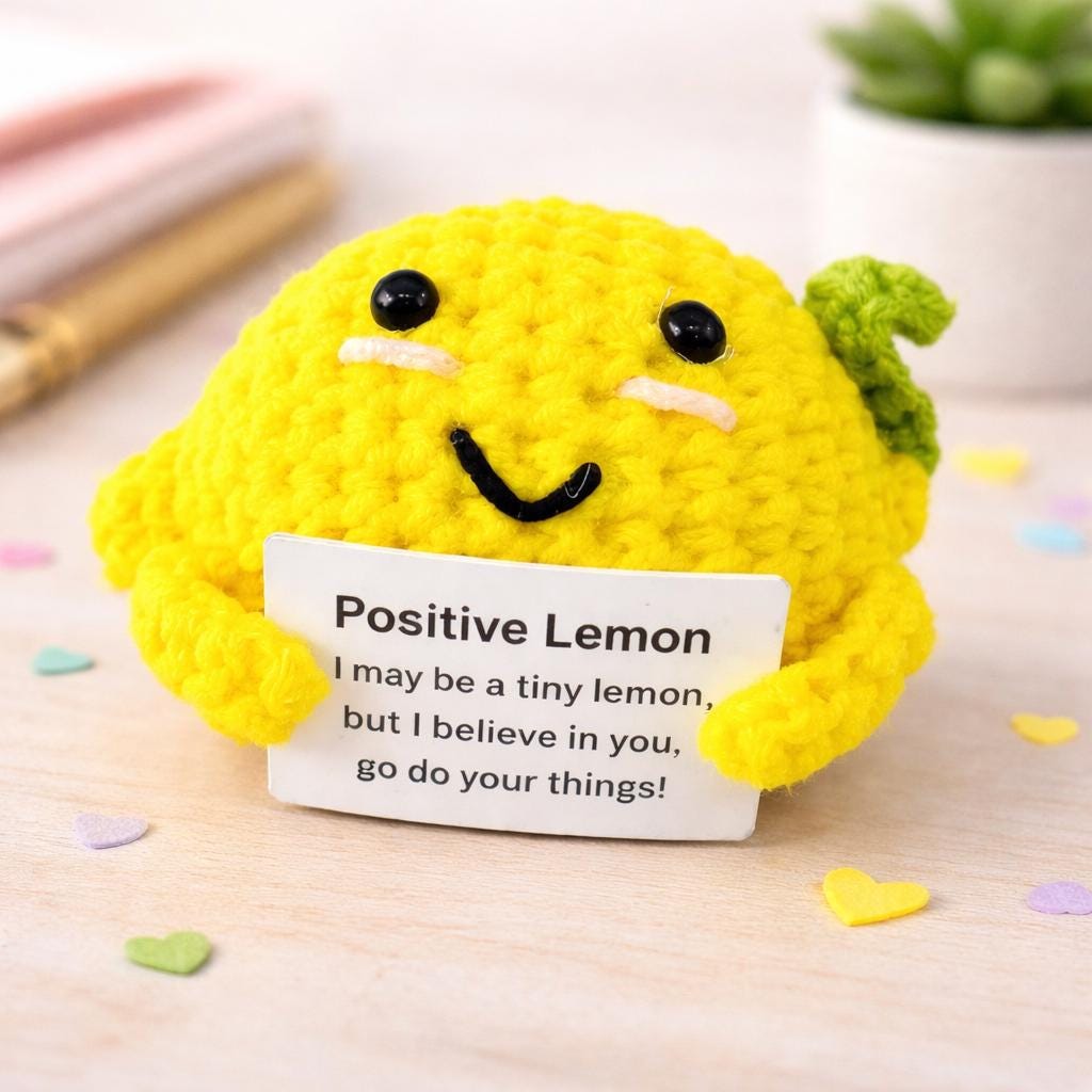 Positive Lemon Crochet Plush with Encouragement Card Gift