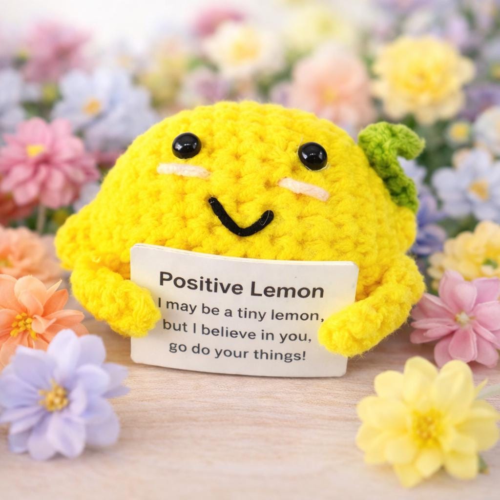 Positive Lemon Crochet Plush with Encouragement Card Gift