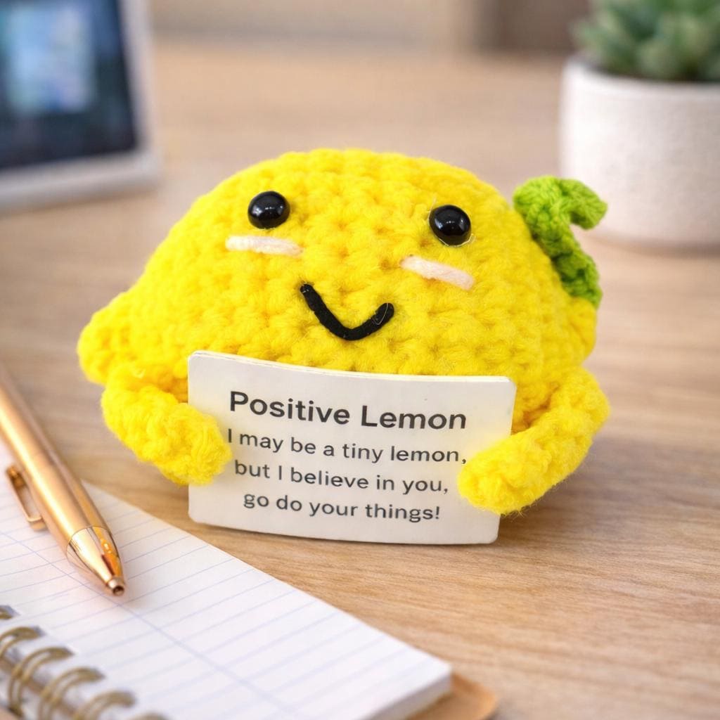 Positive Lemon Crochet Plush with Encouragement Card Gift