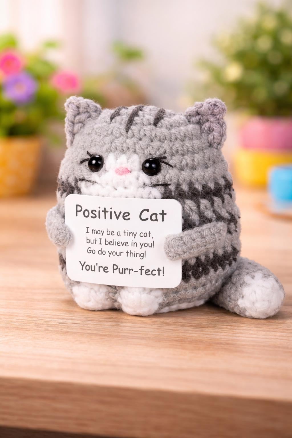 Positive Cat Crochet Motivational Plush | “Youre Purr-fect! Gift