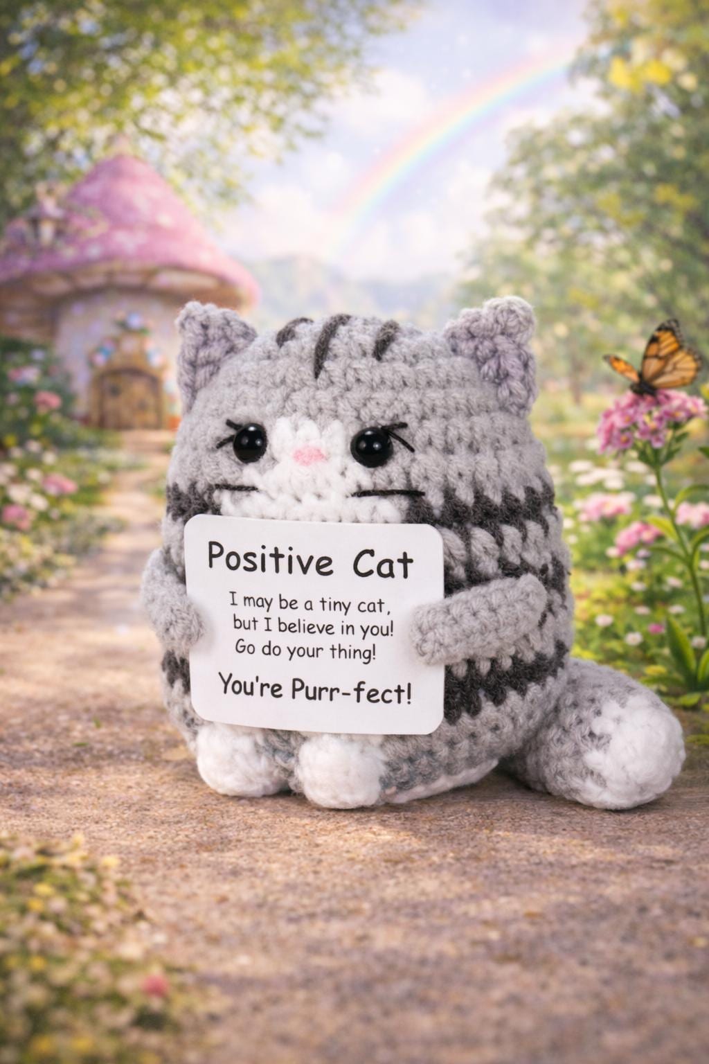 Positive Cat Crochet Motivational Plush | “Youre Purr-fect! Gift