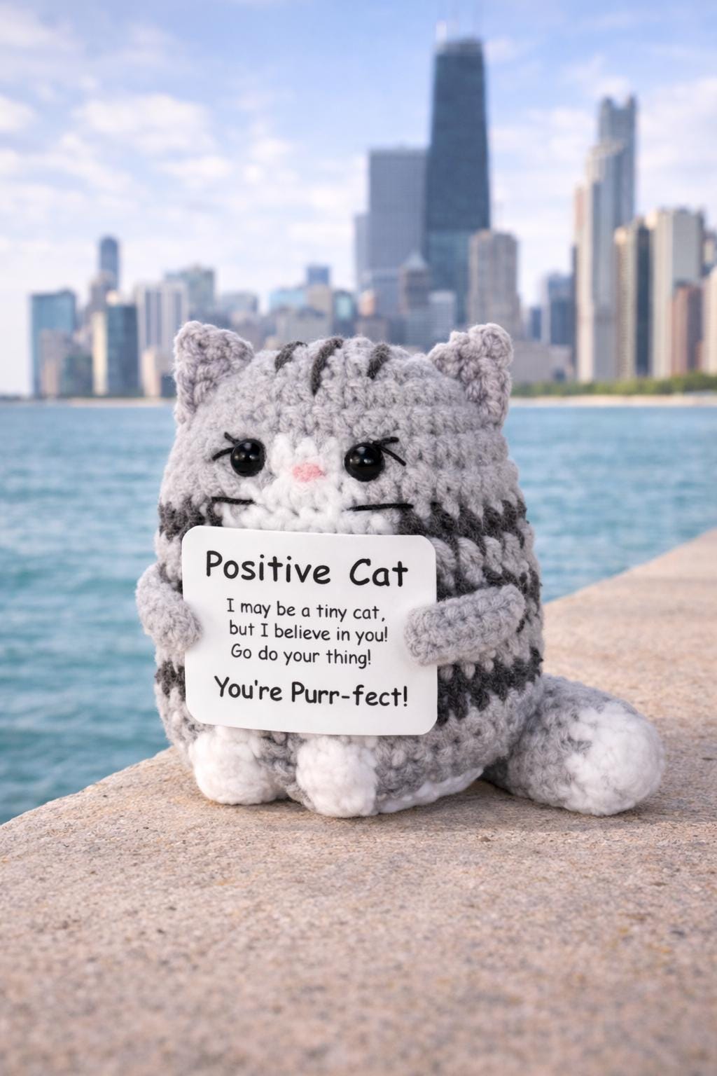 Positive Cat Crochet Motivational Plush | “Youre Purr-fect! Gift