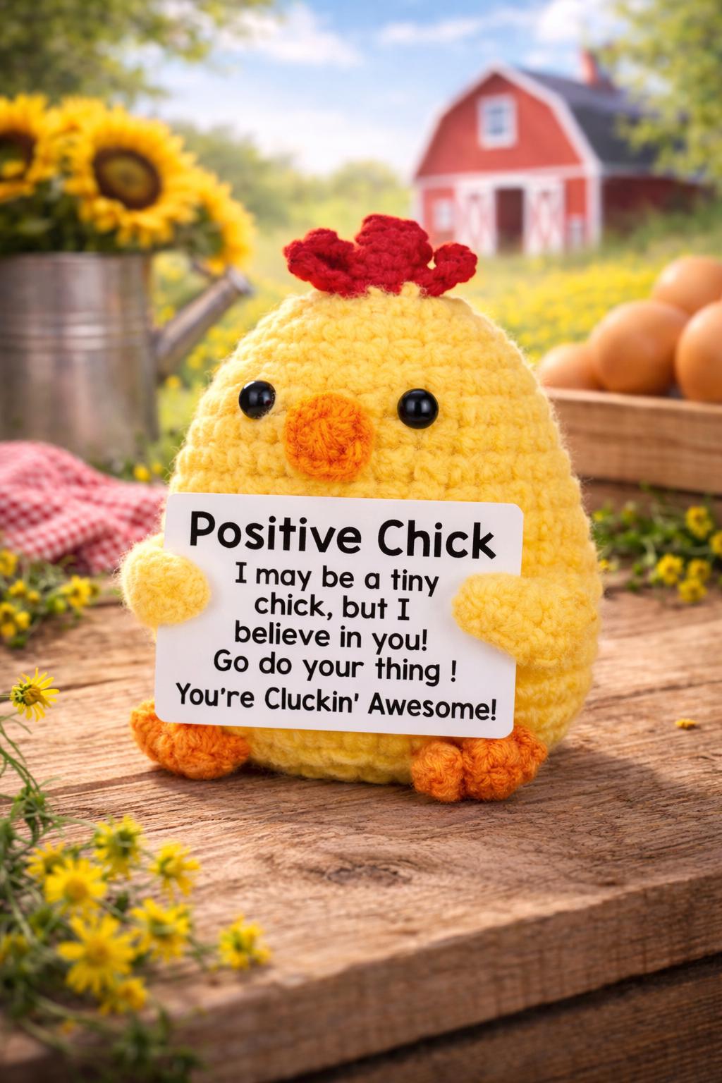 Positive Chick Crochet Motivational Plush | “Youre Cluckin Awesome!