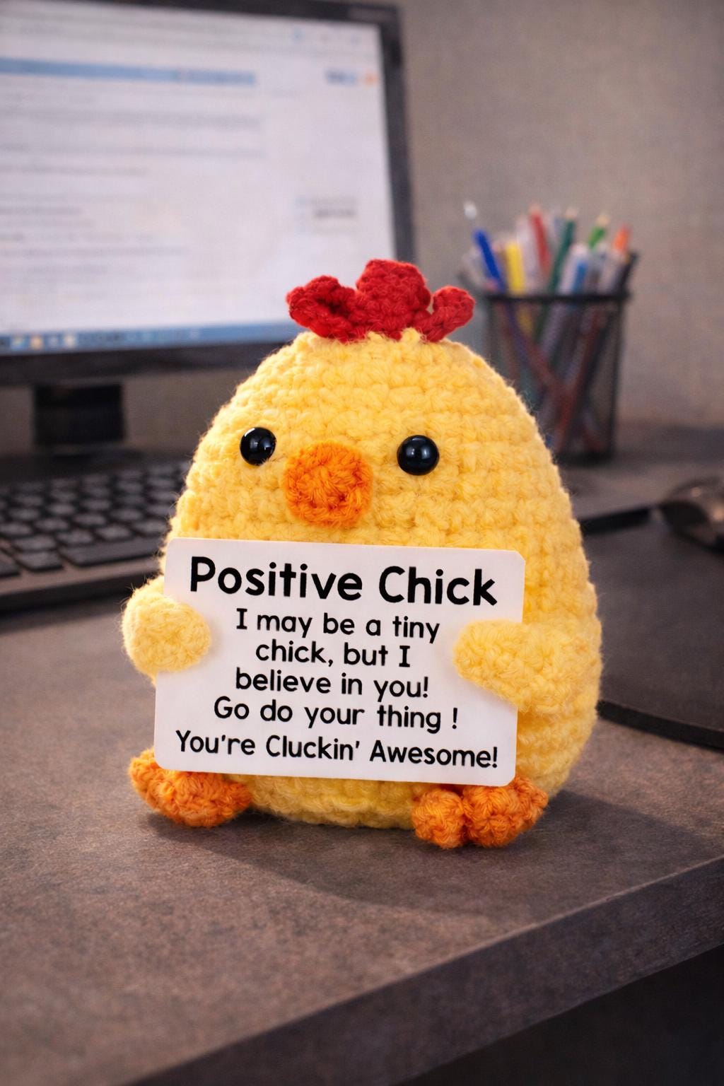 Positive Chick Crochet Motivational Plush | “Youre Cluckin Awesome!