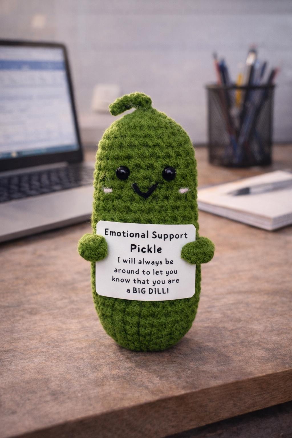 Emotional Support Pickle Crochet Plush | Funny Encouragement Gift