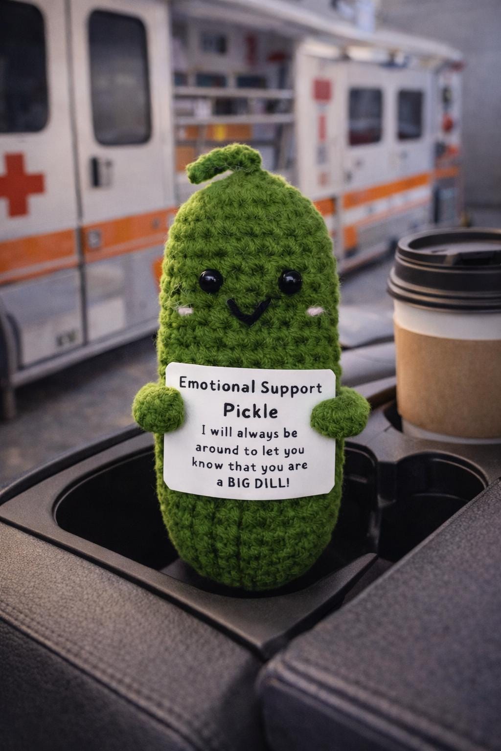 Emotional Support Pickle Crochet Plush | Funny Encouragement Gift