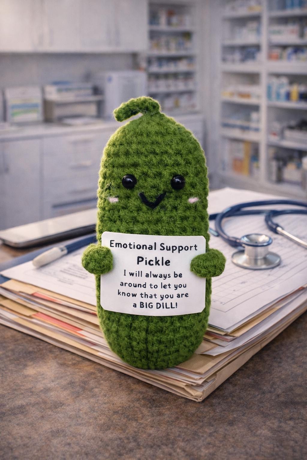 Emotional Support Pickle Crochet Plush | Funny Encouragement Gift
