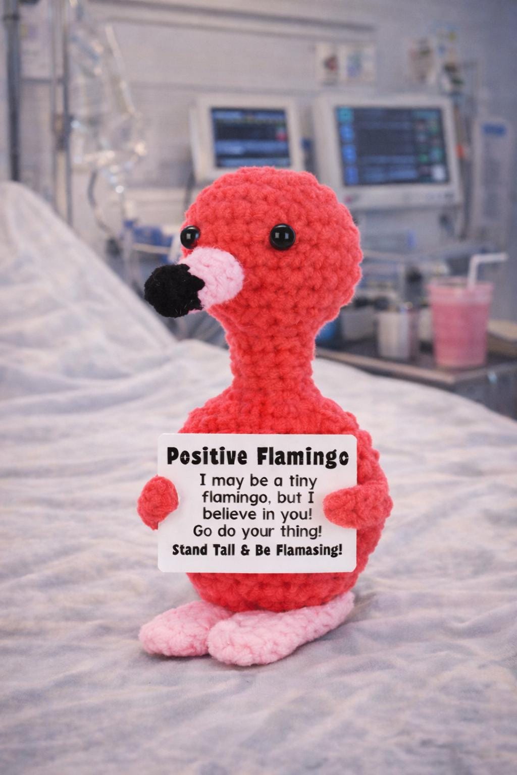 Positive Flamingo Crochet Motivational Plush | “Stand Tall & Be Flamazing!