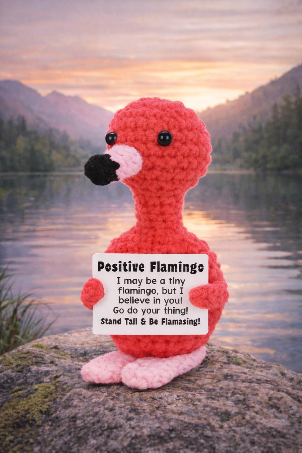 Positive Flamingo Crochet Motivational Plush | “Stand Tall & Be Flamazing!