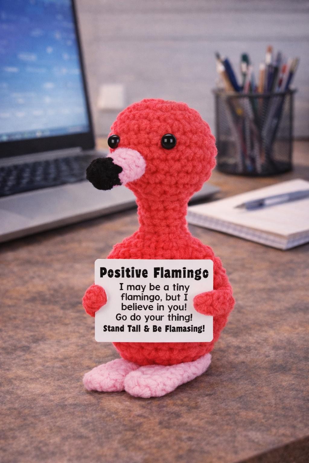 Positive Flamingo Crochet Motivational Plush | “Stand Tall & Be Flamazing!