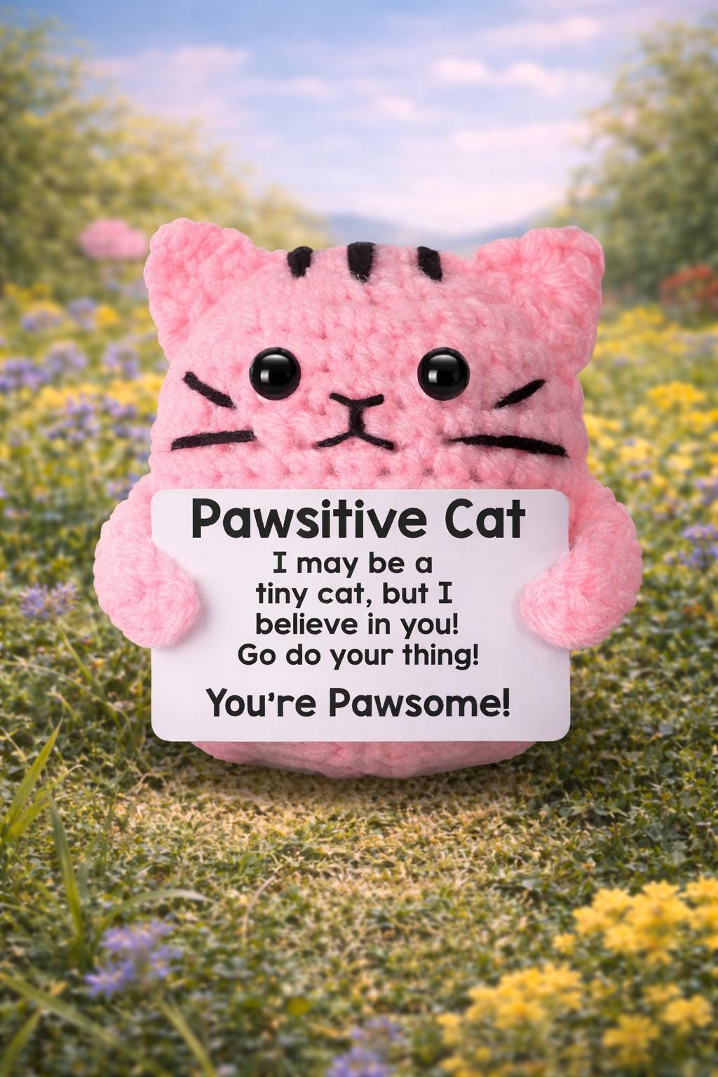 Pawsitive Cat Crochet Motivational Plush | “Youre Pawsome! Gift