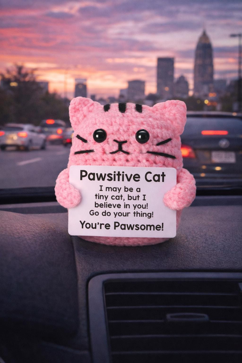 Pawsitive Cat Crochet Motivational Plush | “Youre Pawsome! Gift