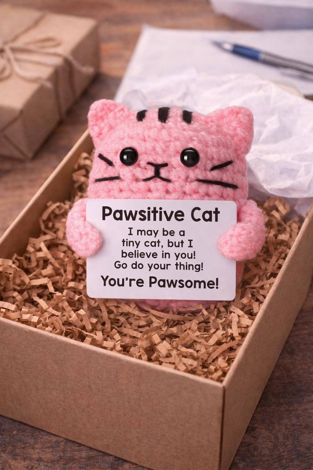 Pawsitive Cat Crochet Motivational Plush | “Youre Pawsome! Gift