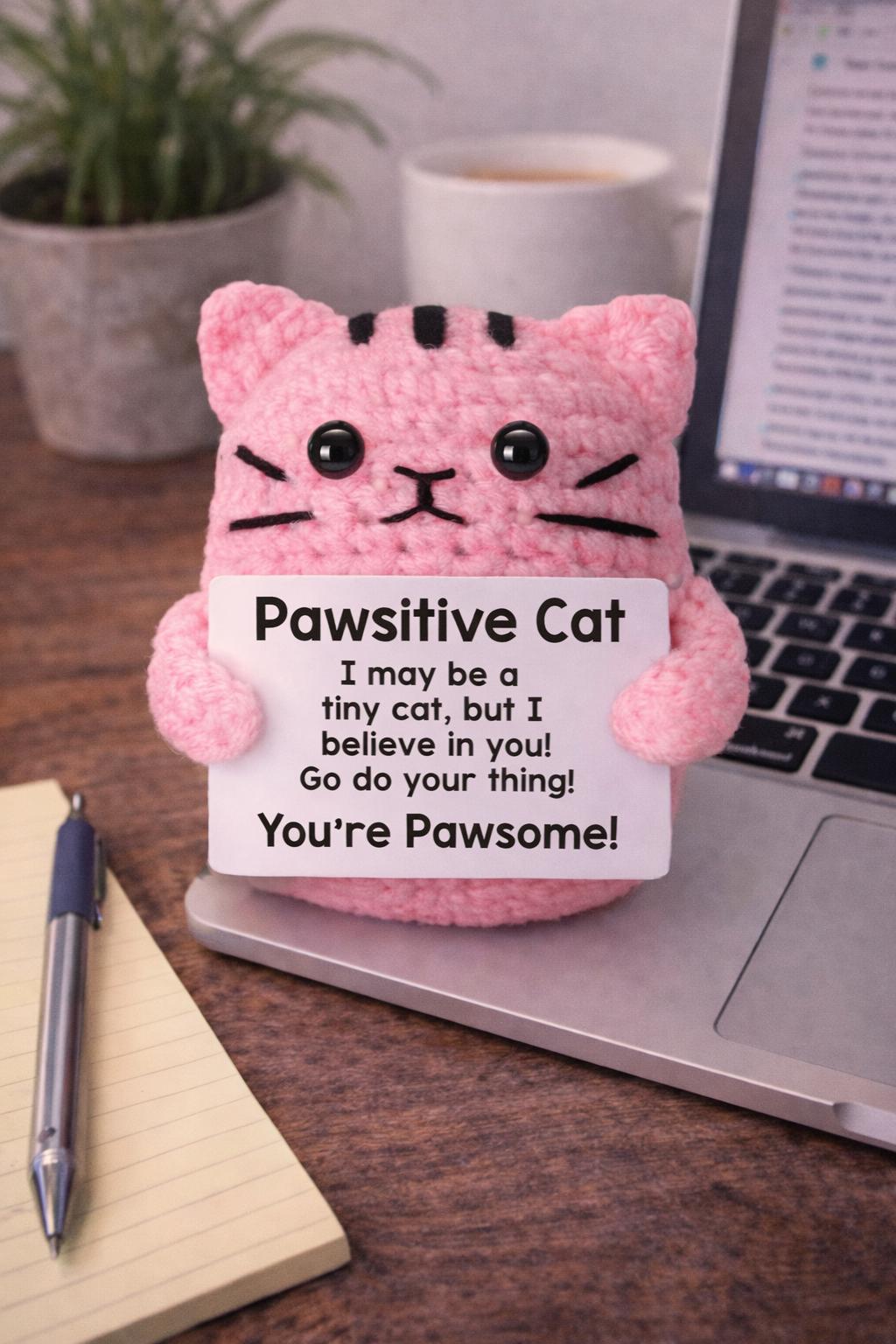 Pawsitive Cat Crochet Motivational Plush | “Youre Pawsome! Gift