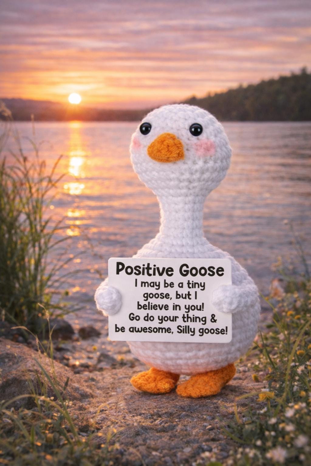 Positive Goose Crochet Motivational Plush | “Silly Goose Encouragement Gift