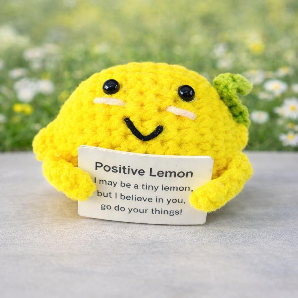 Positive Lemon Crochet Plush with Encouragement Card Gift