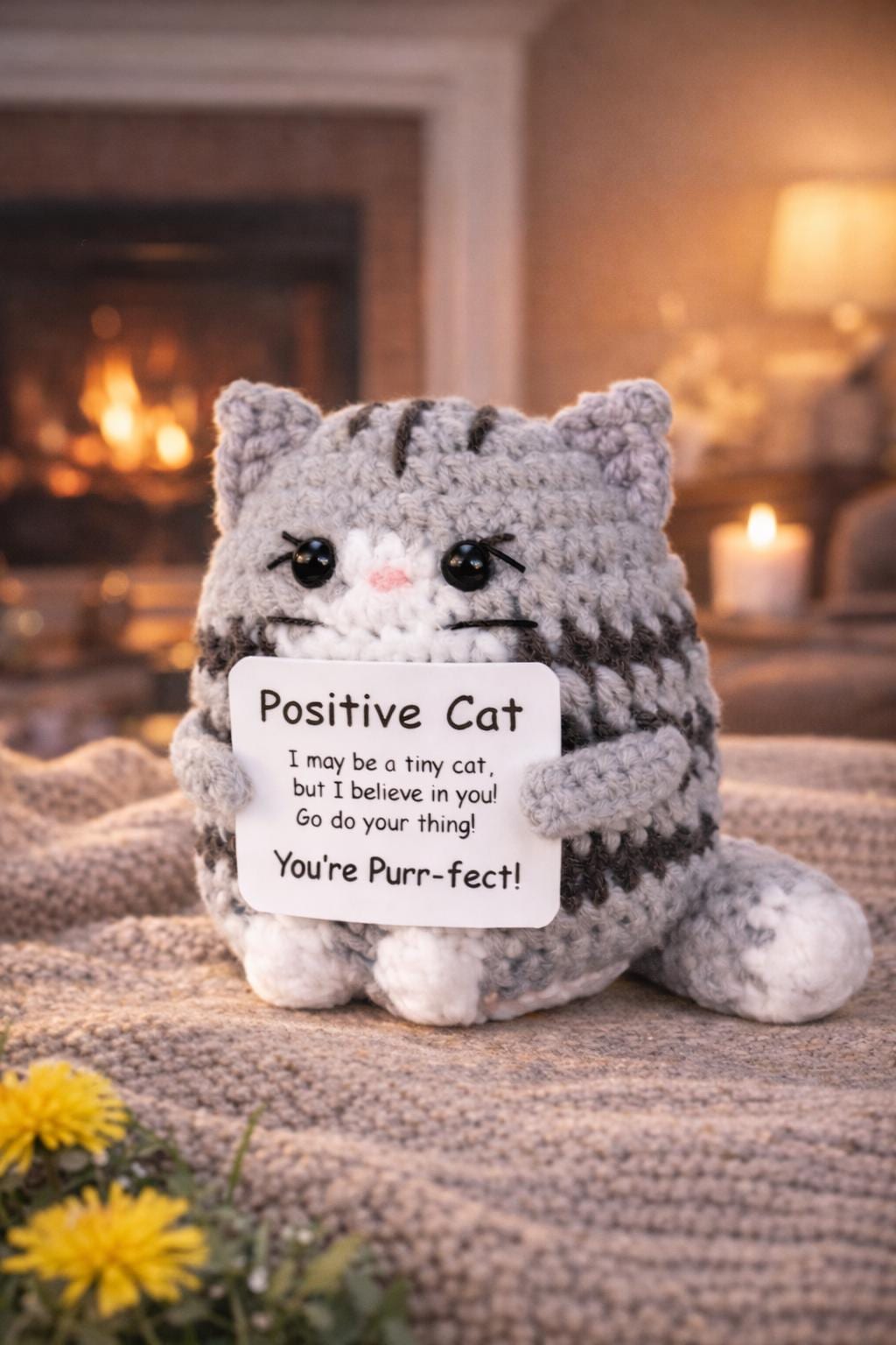 Positive Cat Crochet Motivational Plush | “Youre Purr-fect! Gift