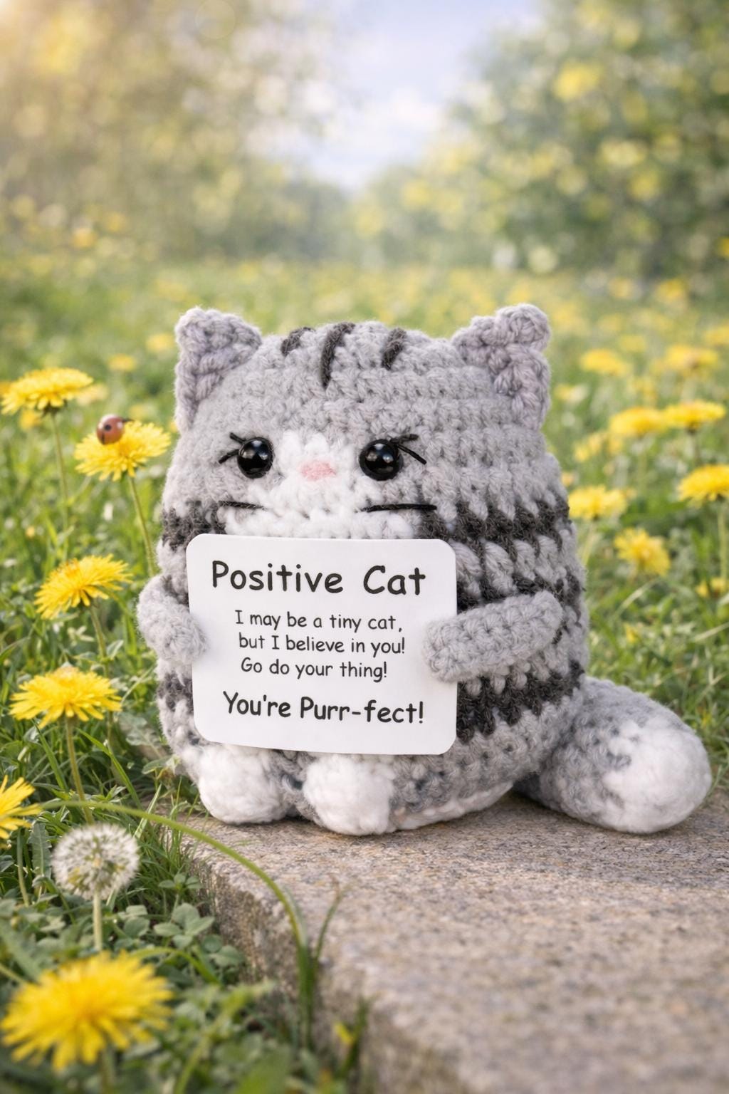 Positive Cat Crochet Motivational Plush | “Youre Purr-fect! Gift