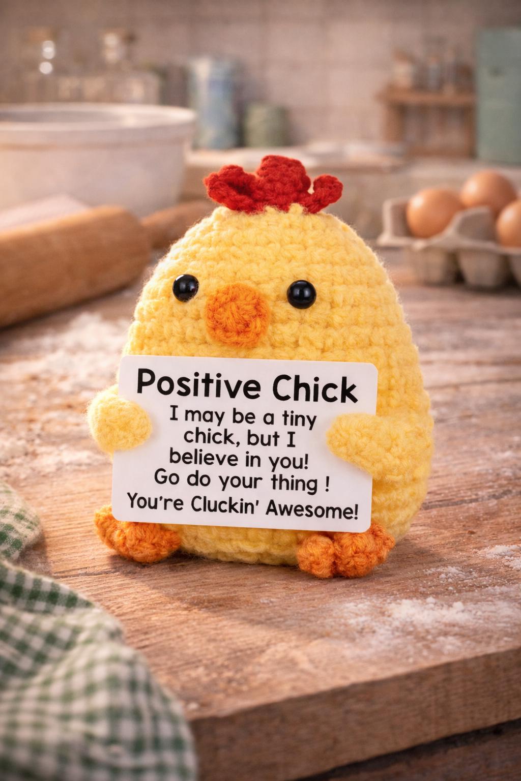 Positive Chick Crochet Motivational Plush | “Youre Cluckin Awesome!