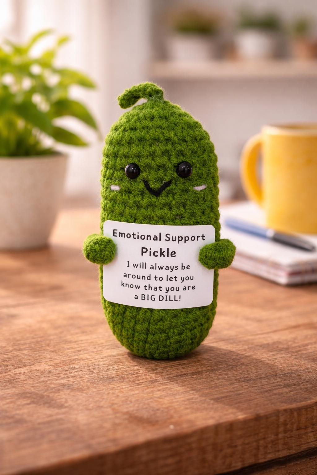 Emotional Support Pickle Crochet Plush | Funny Encouragement Gift