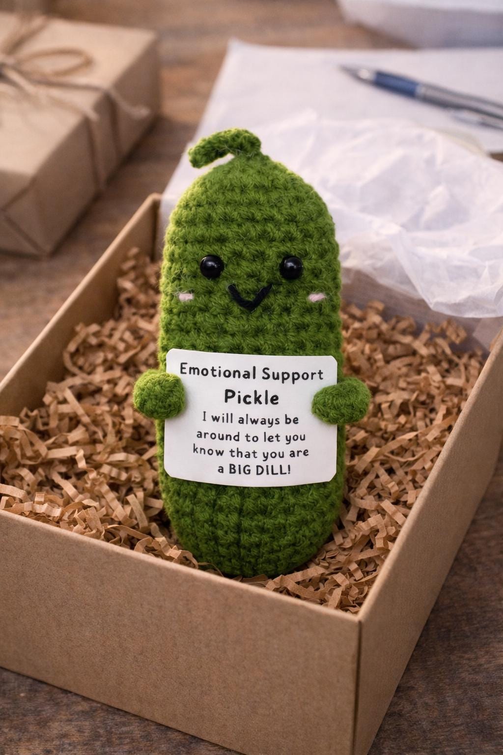Emotional Support Pickle Crochet Plush | Funny Encouragement Gift