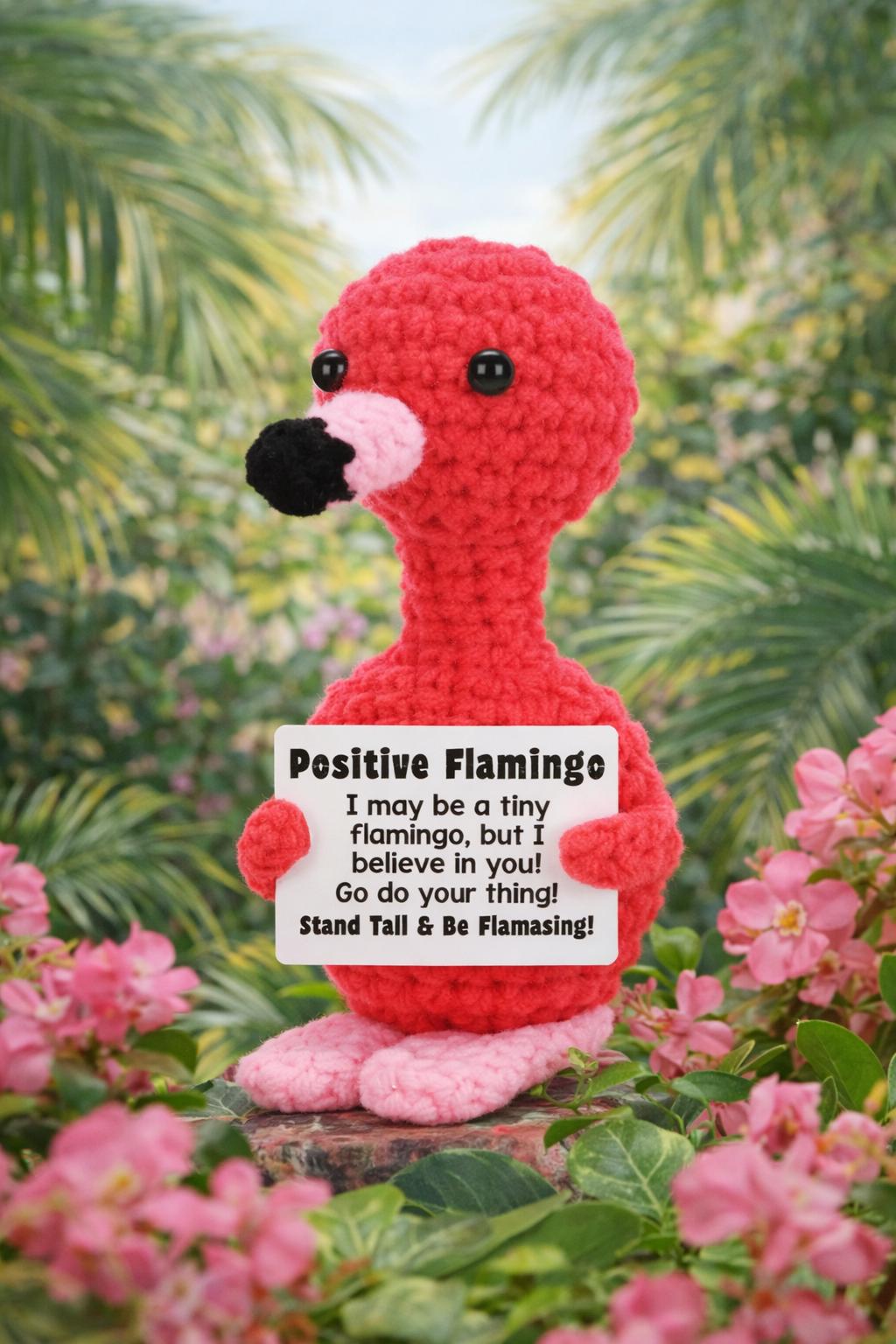 Positive Flamingo Crochet Motivational Plush | “Stand Tall & Be Flamazing!