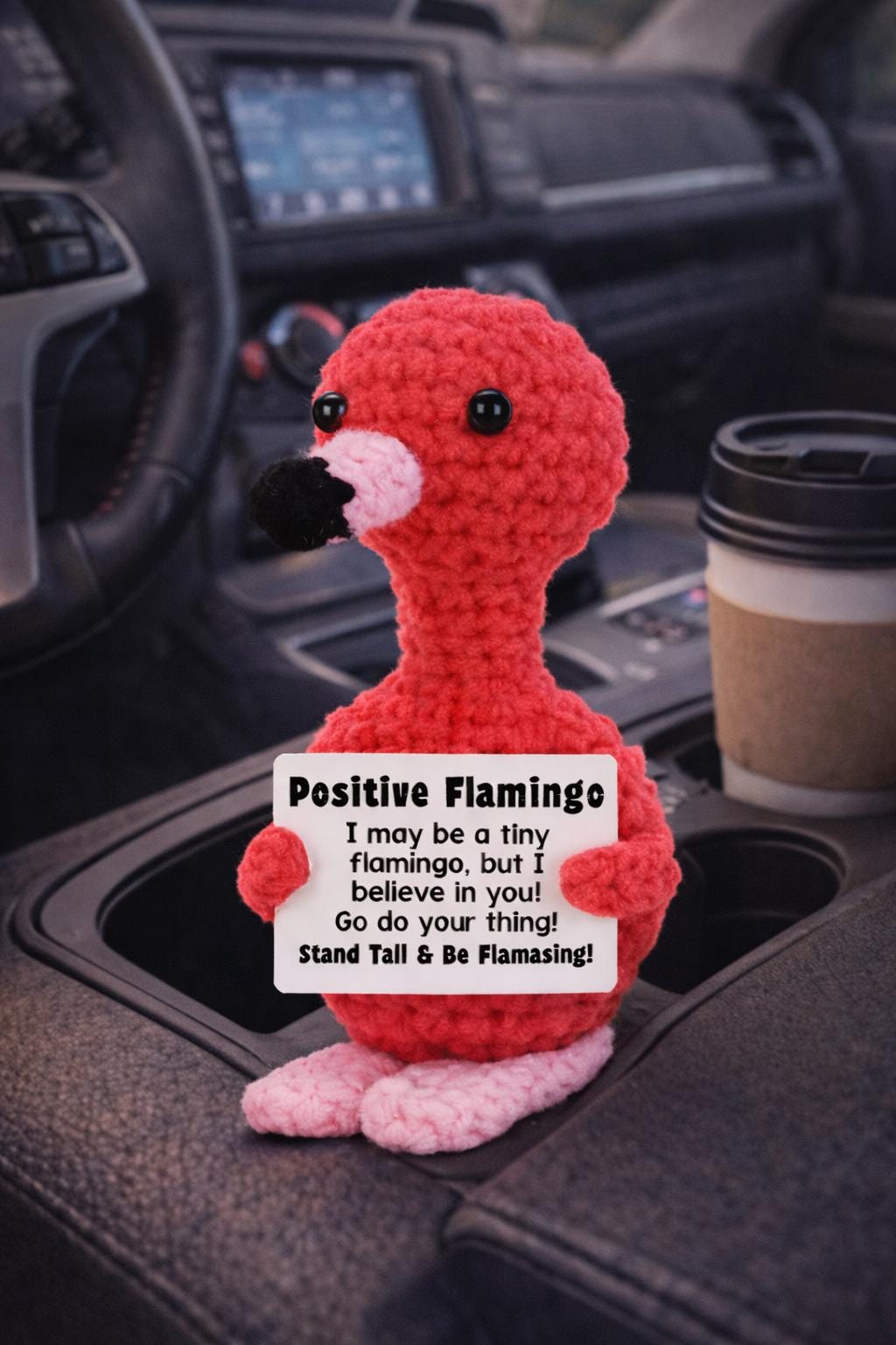 Positive Flamingo Crochet Motivational Plush | “Stand Tall & Be Flamazing!