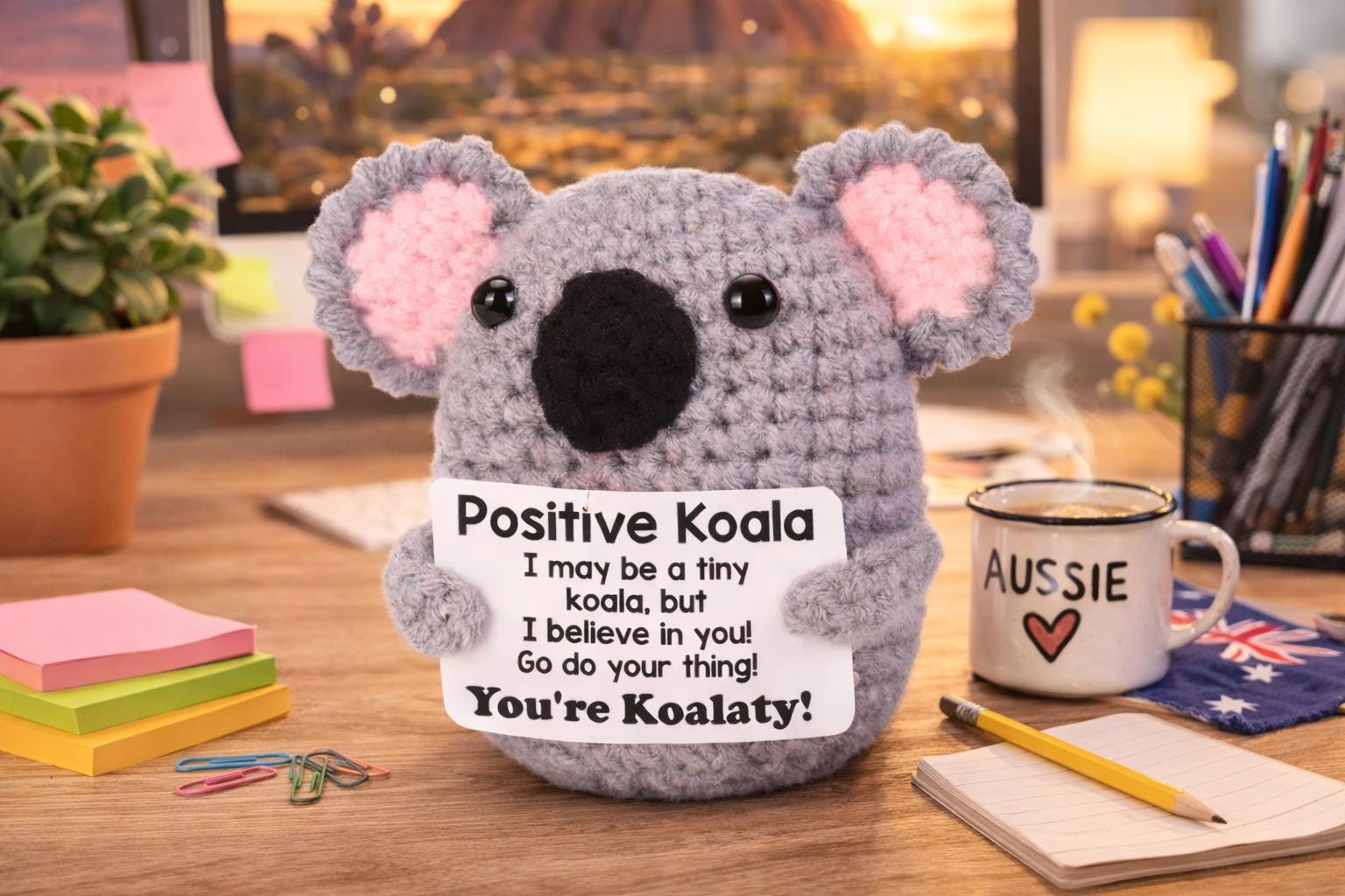 Positive Koala Crochet Plush with Encouragement Card Gift
