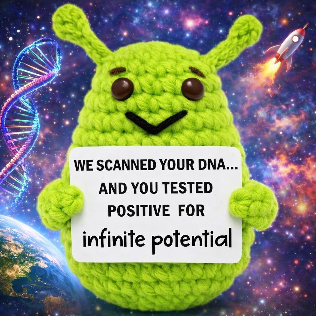 Positive Alien Crochet Plush with Motivational Card Gift