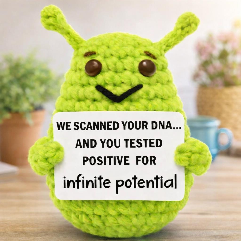 Positive Alien Crochet Plush with Motivational Card Gift
