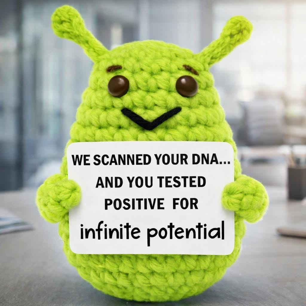 Positive Alien Crochet Plush with Motivational Card Gift