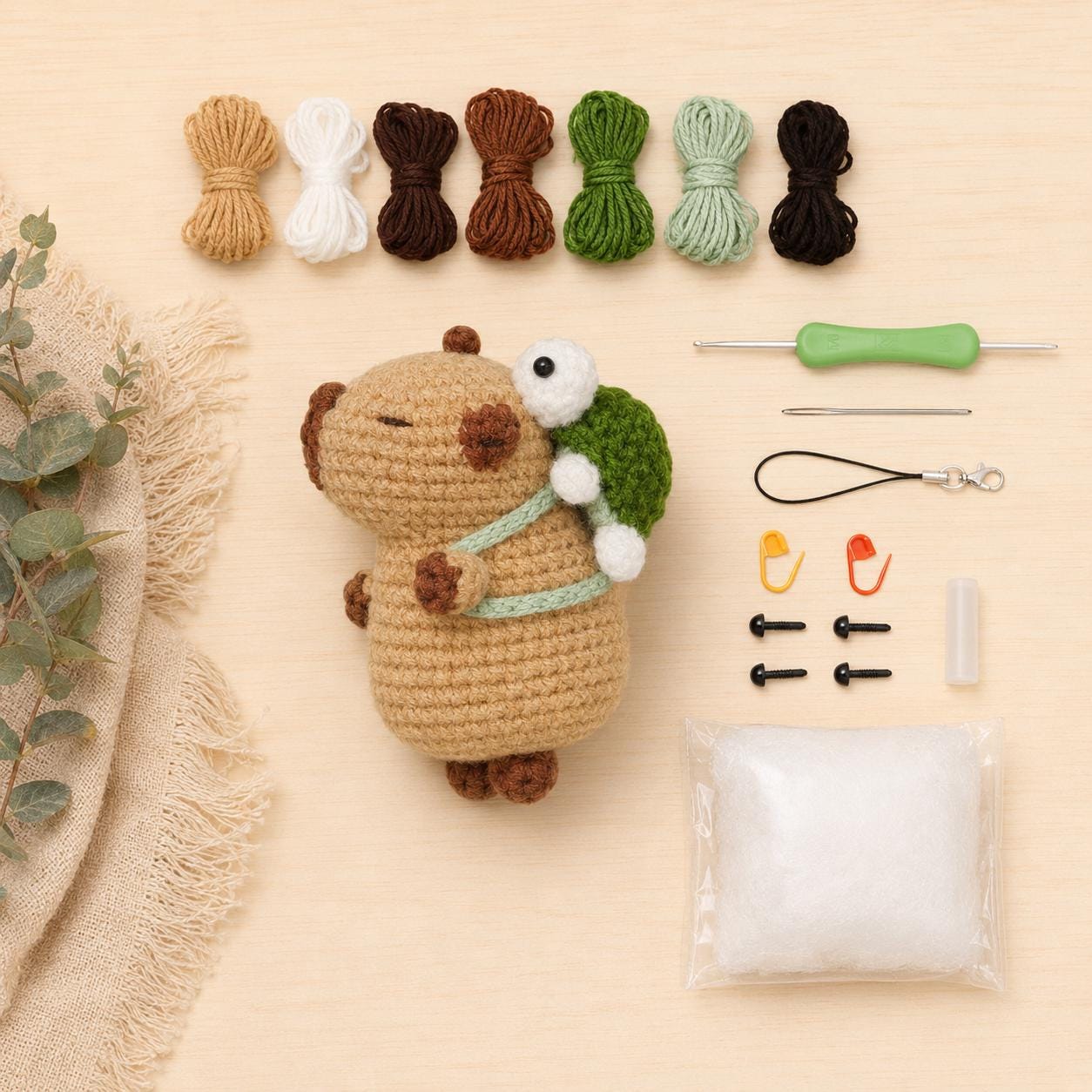Crochet Capybara Kit With Turtle Backpack | Amigurumi Craft Project, Beginner Friendly