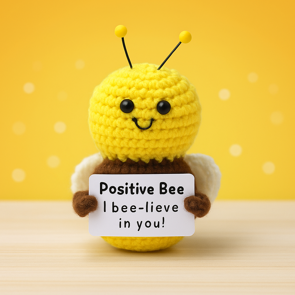 Positive Bee, Mini Handmade Plush Wool Knitting Doll