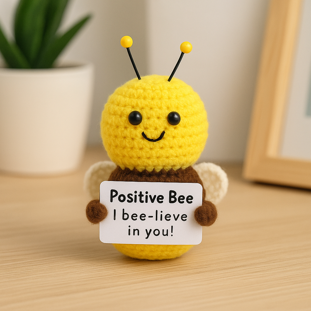 Positive Bee, Mini Handmade Plush Wool Knitting Doll