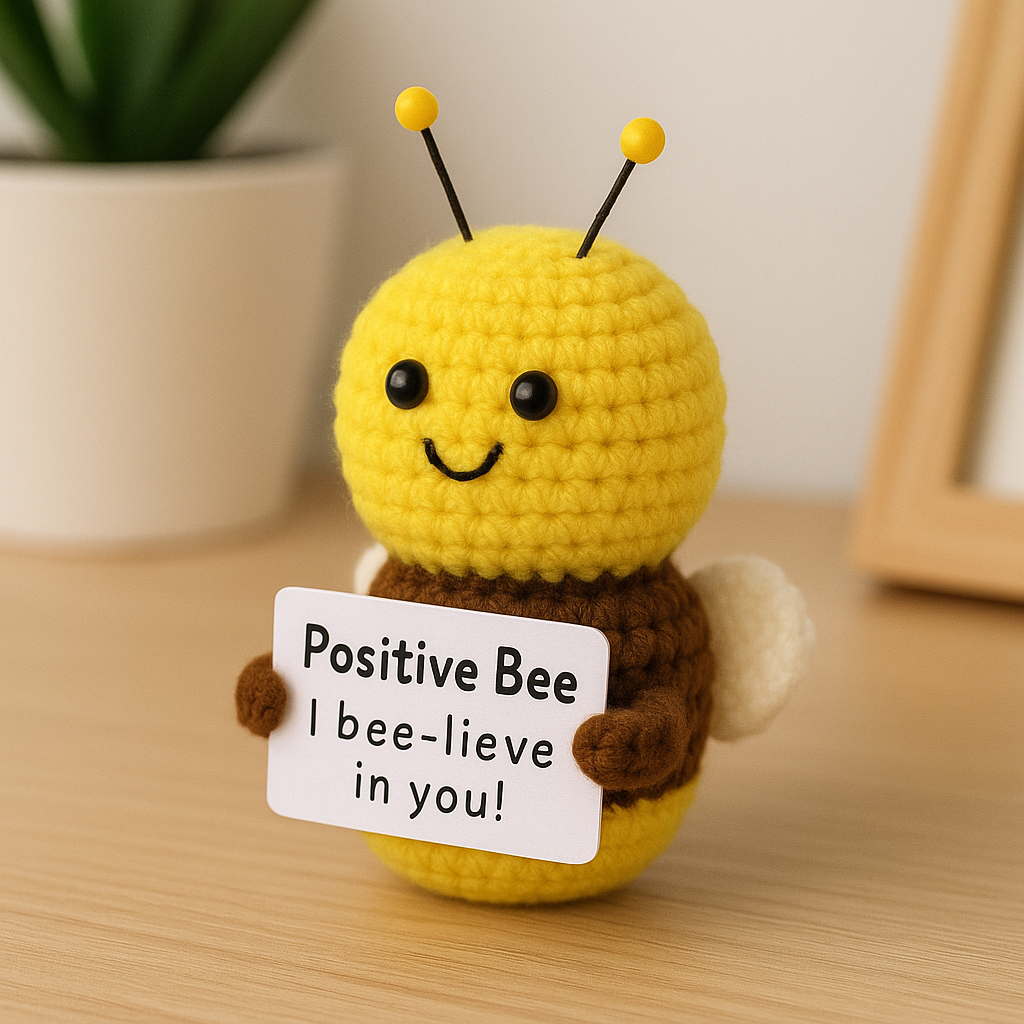 Positive Bee, Mini Handmade Plush Wool Knitting Doll