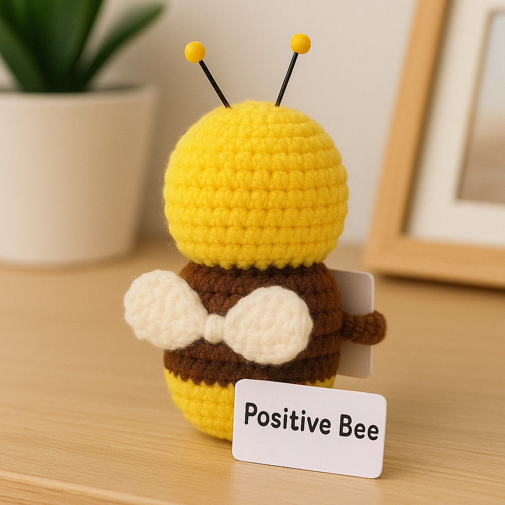 Positive Bee, Mini Handmade Plush Wool Knitting Doll
